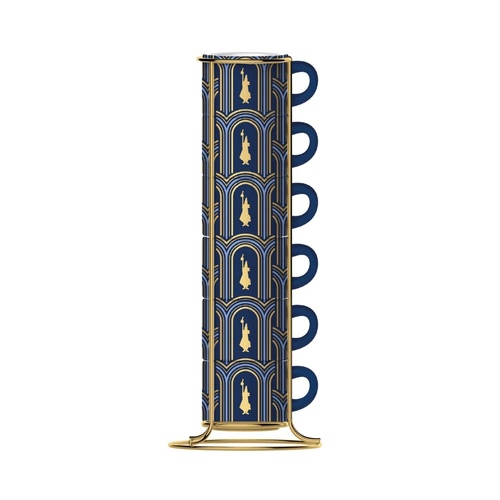 Bialetti Art Deco Blue Stackable Espresso Cups With Stand
