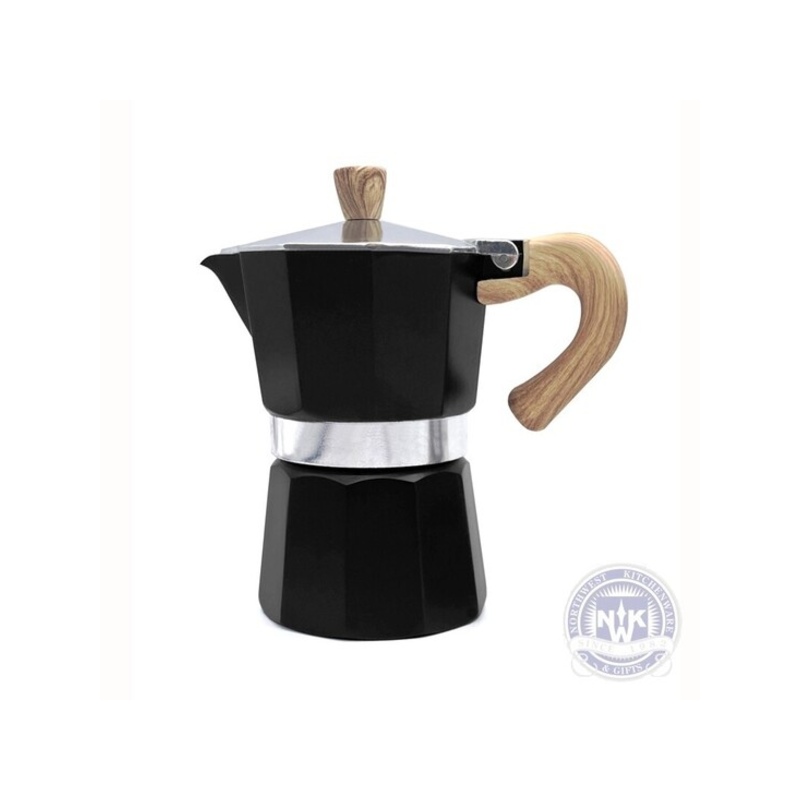 Café Culture 3 Cup Stove Top Espresso Maker Black With Wood