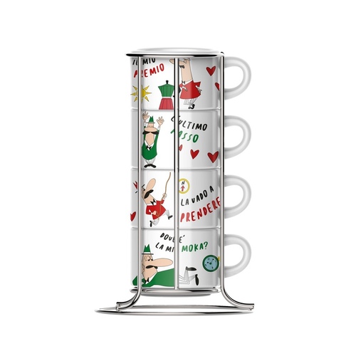 Bialetti Stackable Cappuccino Cups Set Of 4 With Stand